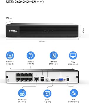 Amazon.co.jp: H.View 防犯録画機 NVRビデオレコーダー4K 8MP 8